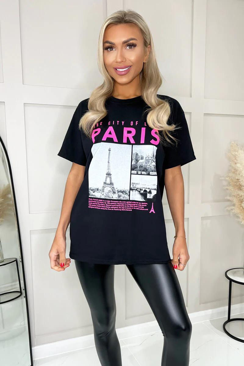 Ladies Oversized Paris Slogan Graphic Short Sleeve T-Shirt