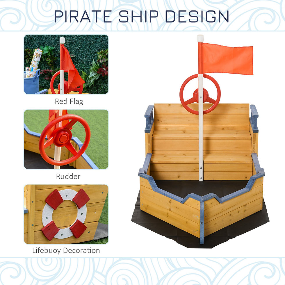 Thumbnail: Kids Wooden Sandbox Pirate Ship Sandboat w/ Bench Seat Storage Space