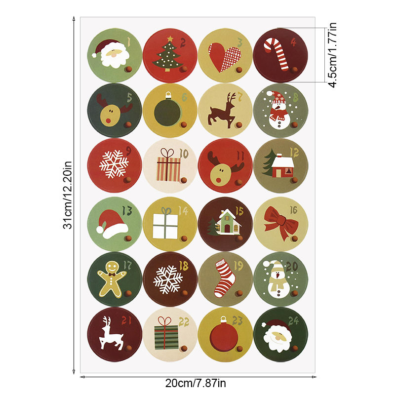 Thumbnail: 24PCS Christmas Stickers Advent Calendar Number Stickers for DIY Gift Packaging