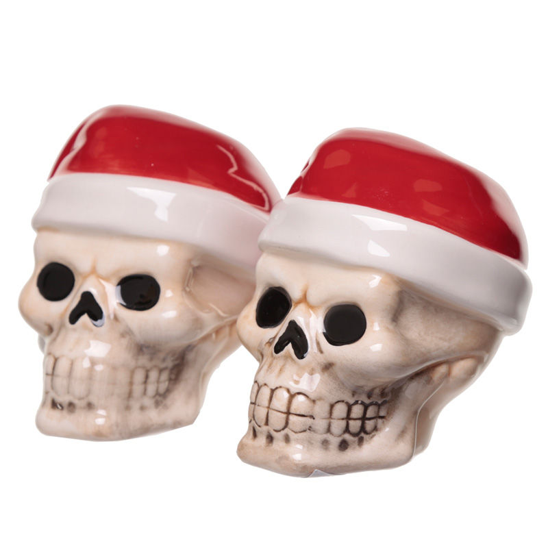 Jingle Bones Skull Ceramic Christmas Salt and Pepper Set Novelty Gift