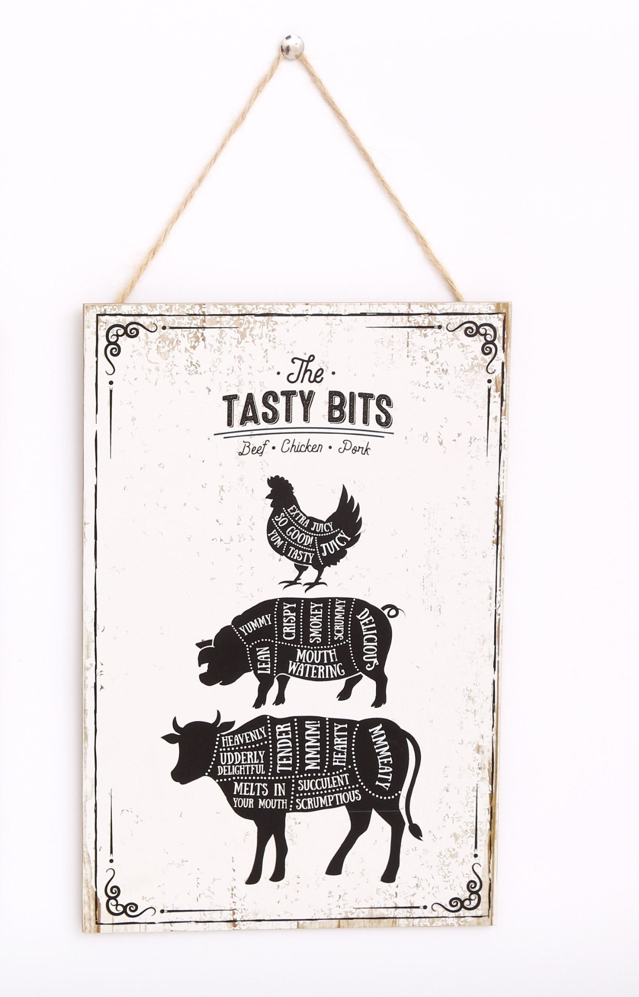 The Tasty Bits Wooden Hanging Plaque in White Shipping furniture UK