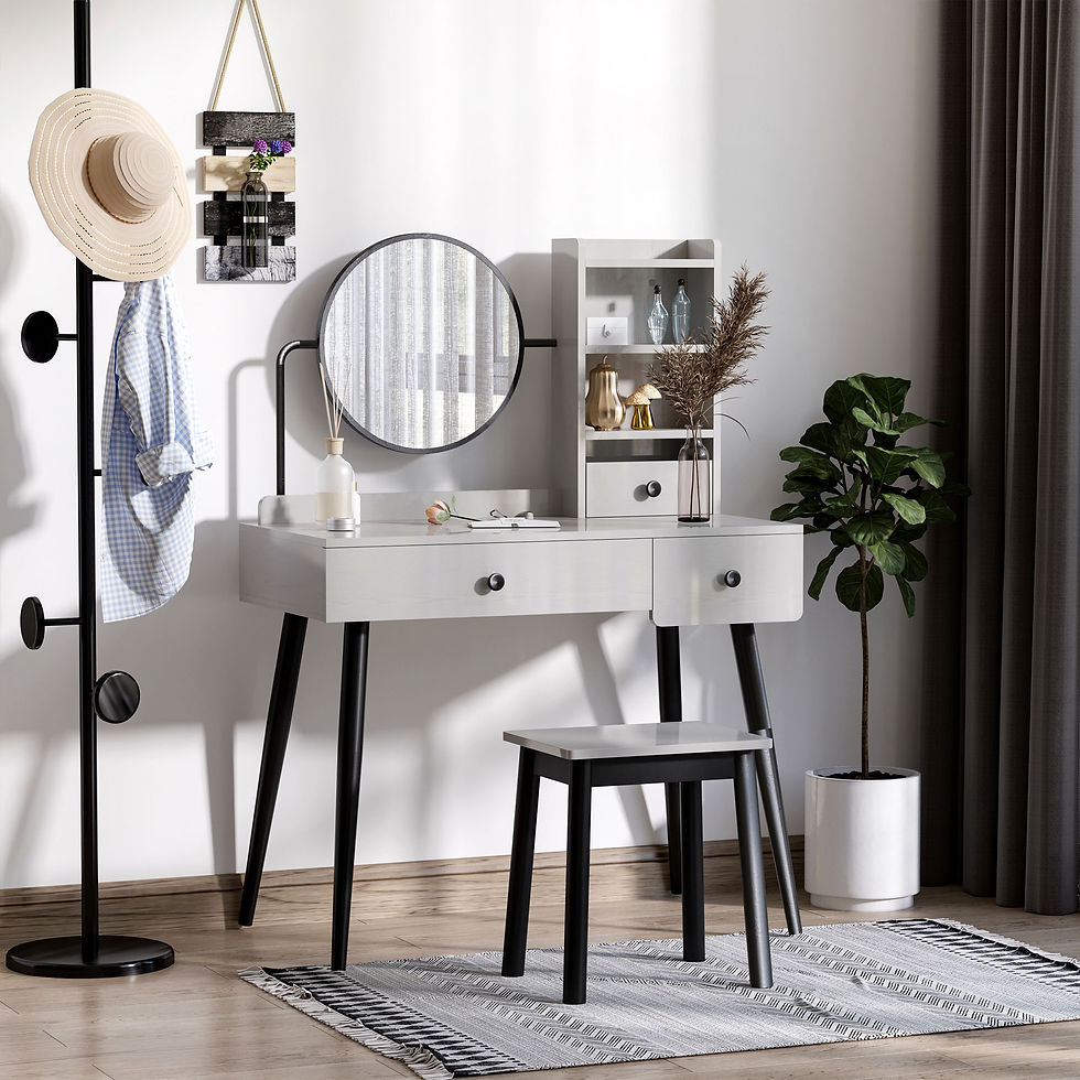 Thumbnail: Dressing Table Set with 3 Drawers, Storage shelves and Stool, Grey