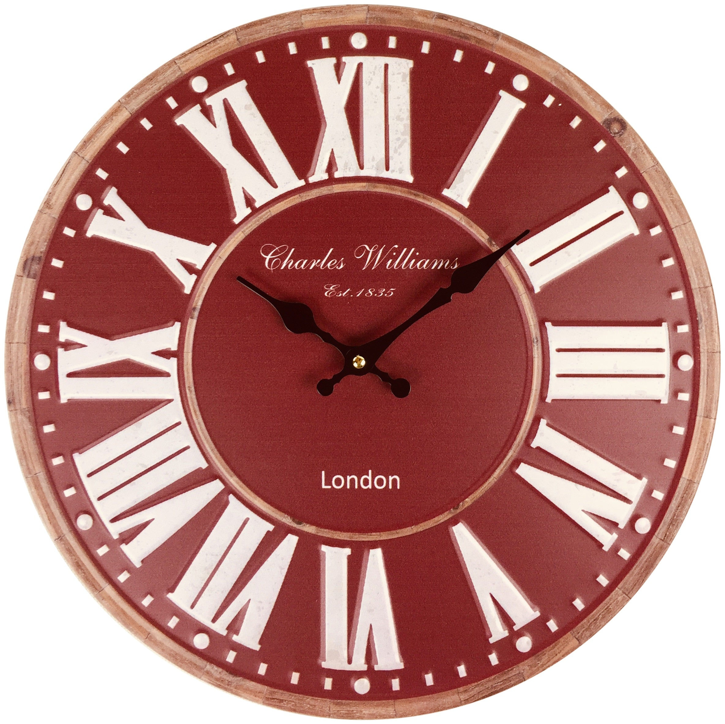 Burgundy Metal Wall Clock 40cm Shipping furniture UK