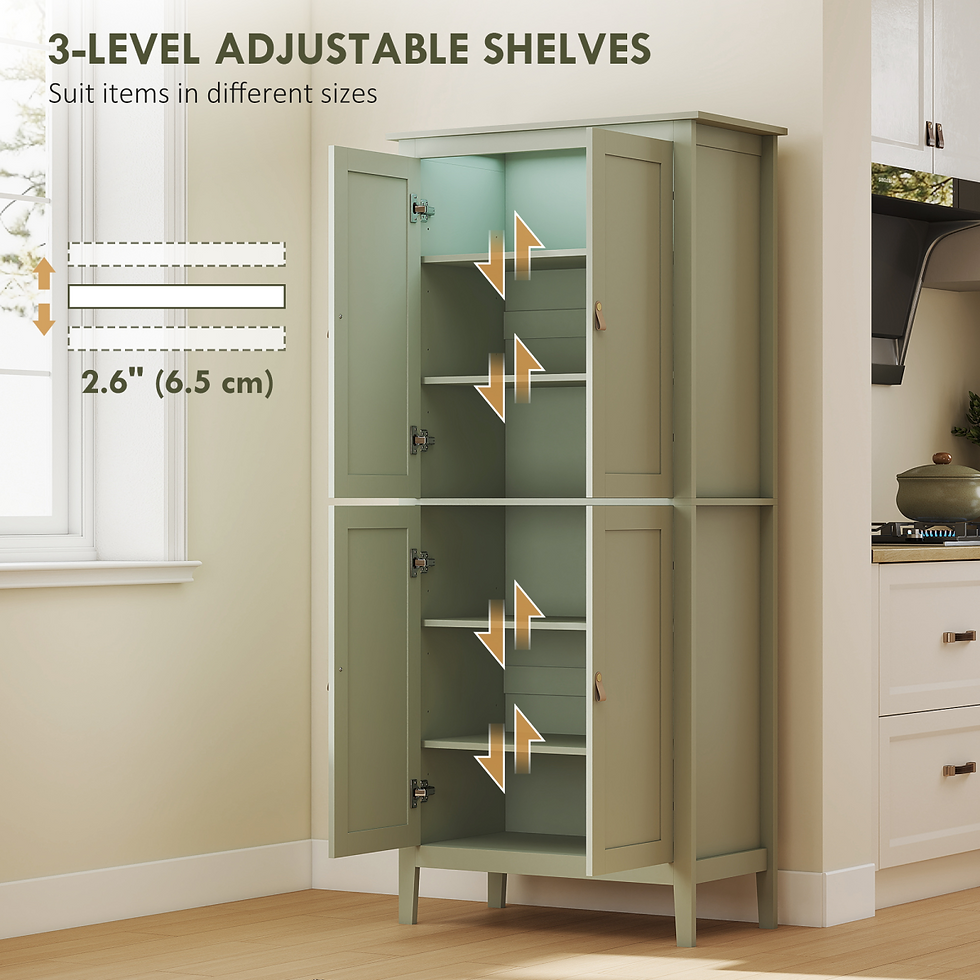 Thumbnail: 176.5 cm Tall Freestanding Pantry Storage Cabinet with 4 Doors Green
