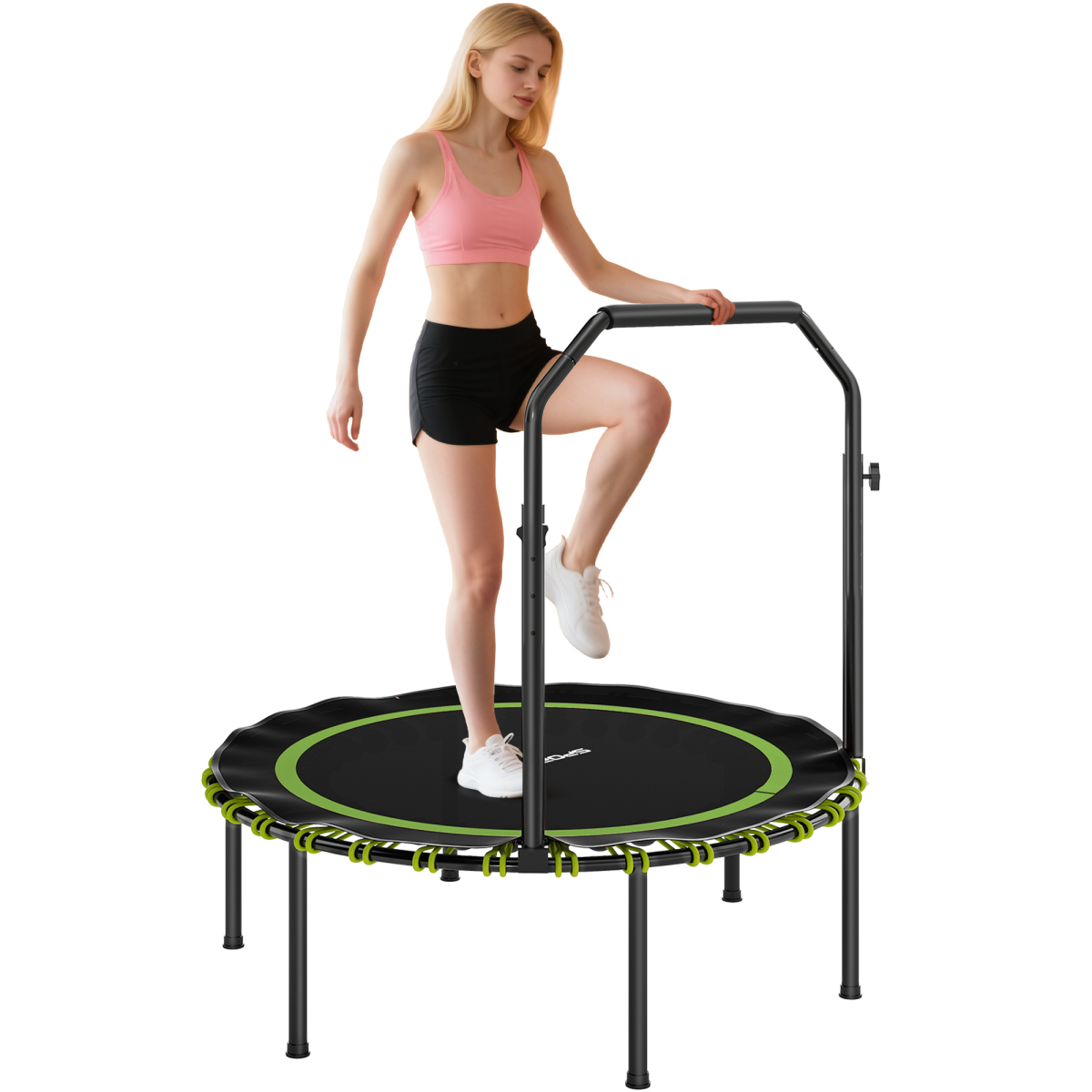 Foldable Fitness Trampoline Rebounder with Adjustable Handle – Green