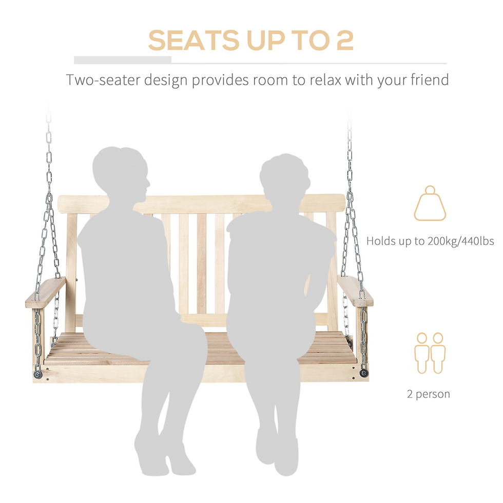 Thumbnail: Wooden 2-Seater Porch Swing Chair Hanging Hammock Chains