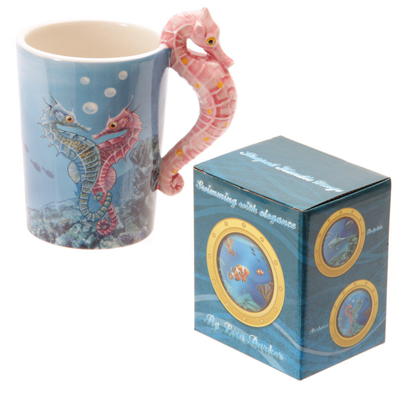 Novelty Sealife Design Seahorse Shaped Handle Ceramic Mug Novelty Gift