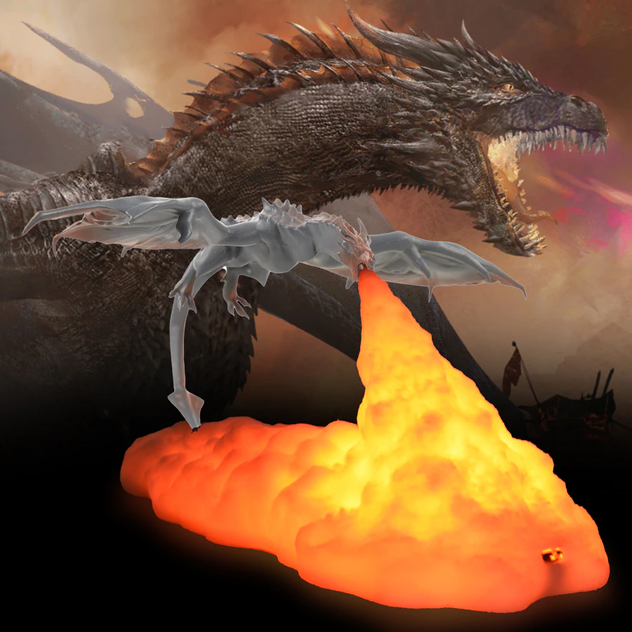 Thumbnail: 3D Room Decor LED Fire Ice Dragon Home Desktop Rechargeable Lamp Novelty Gift