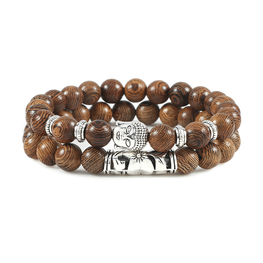 2 Piece Buddha Bead Bracelet Set – Natural Stone & Wood
