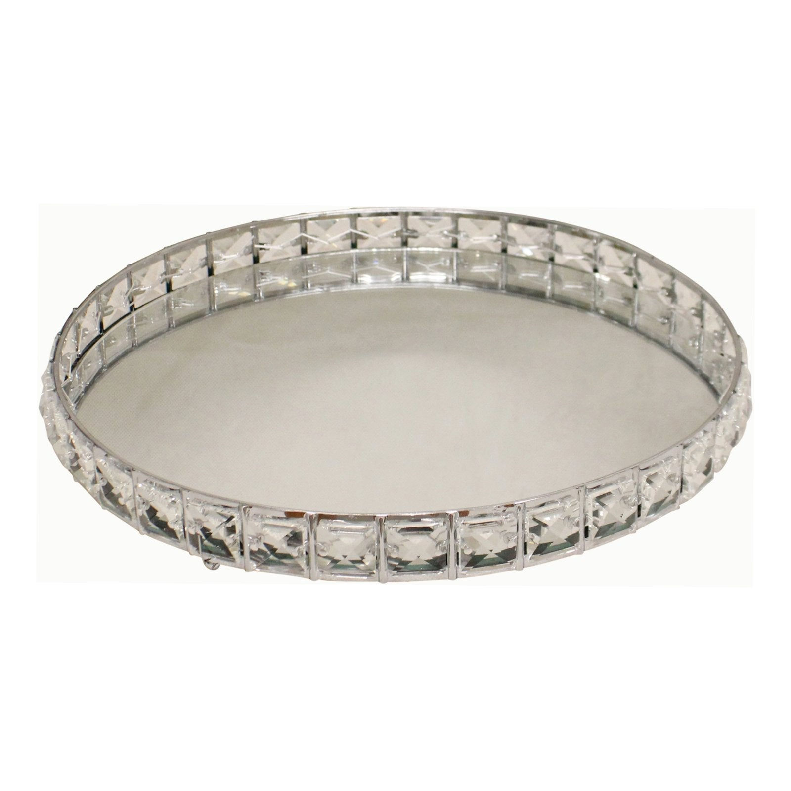 Large Mirrored Silver Tray With Bead Design, 31cm. Shipping furniture UK