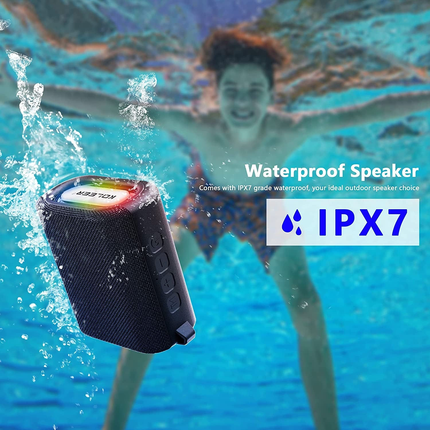 Bluetooth Speaker Waterproof IPX7 with Lights