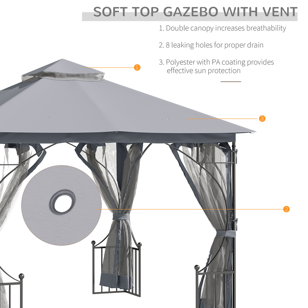 Thumbnail: Gazebo Party Tent Canopy Sun Shade for Patio Garden Light Grey 3 x 3m