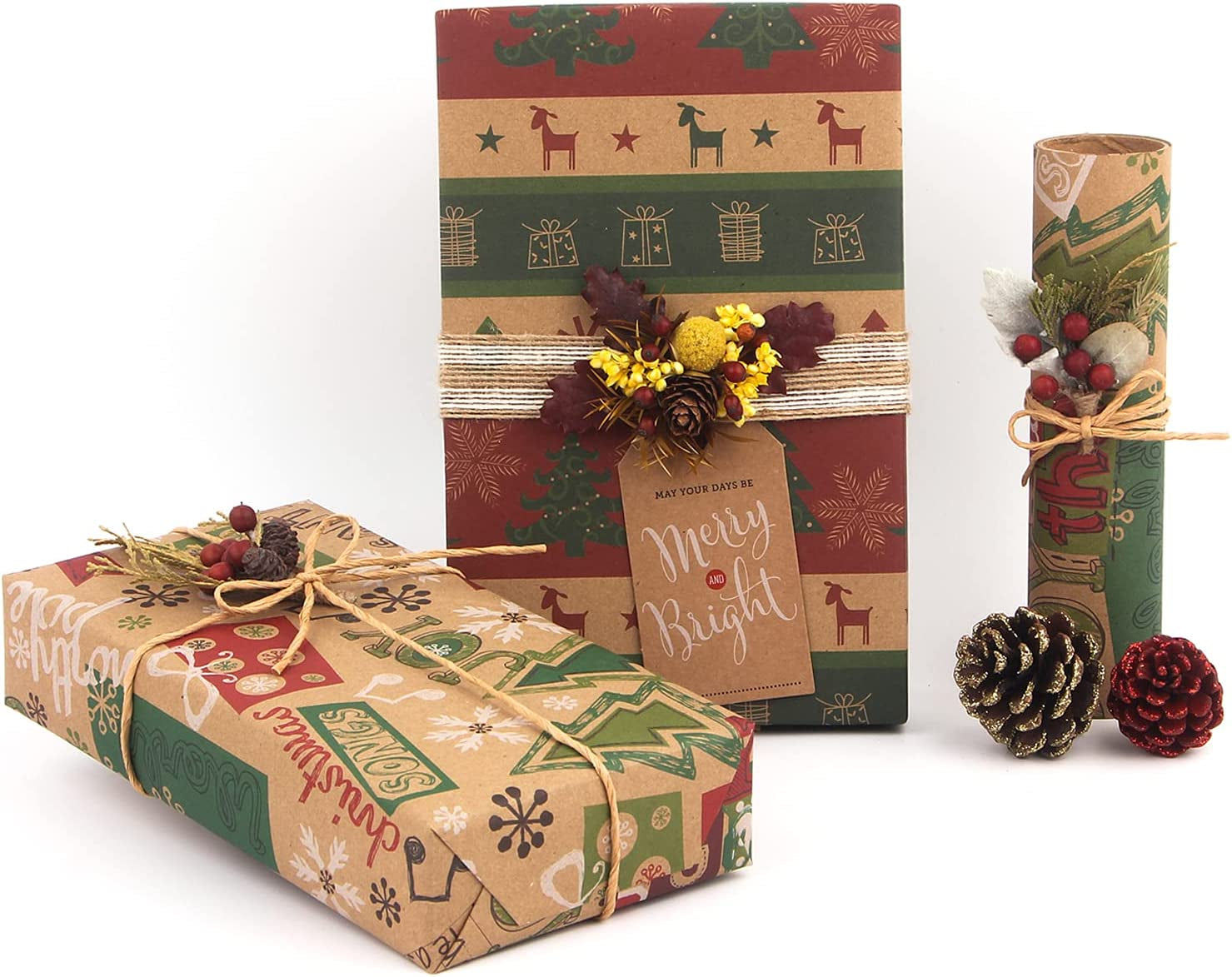 Christmas Wrapping Paper, Made from Recycled Kraft Paper, 12 Folded Sheets 70x50