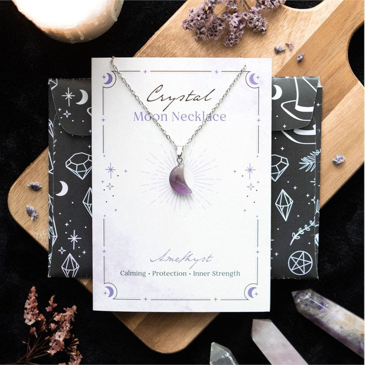 Thumbnail: Amethyst Crystal Moon Necklace on Greeting Card