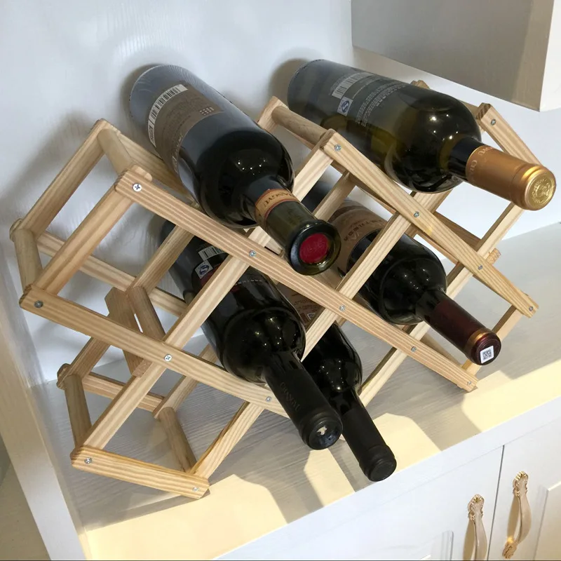 Thumbnail: Wooden Wine Rack Household Folding Bottle Storage Shelf Home Decoration Supplies