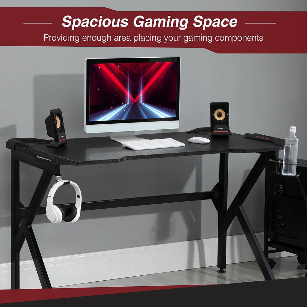 Thumbnail: Spacious Gaming Desk Home Racing w/ Steel Frame Cup Headphone Holder Hook