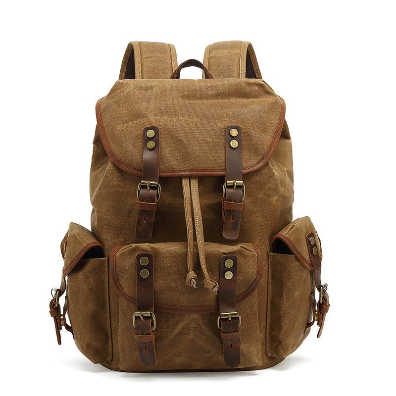 Canvas Backpack for Men Leather Rucksack Large Laptop Bags School Work Military
