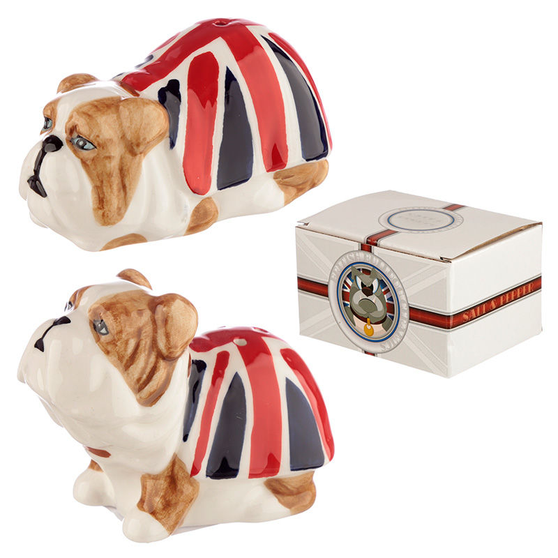 Fun Ceramic Union Flag British Bulldog Salt and Pepper Set Novelty Gift