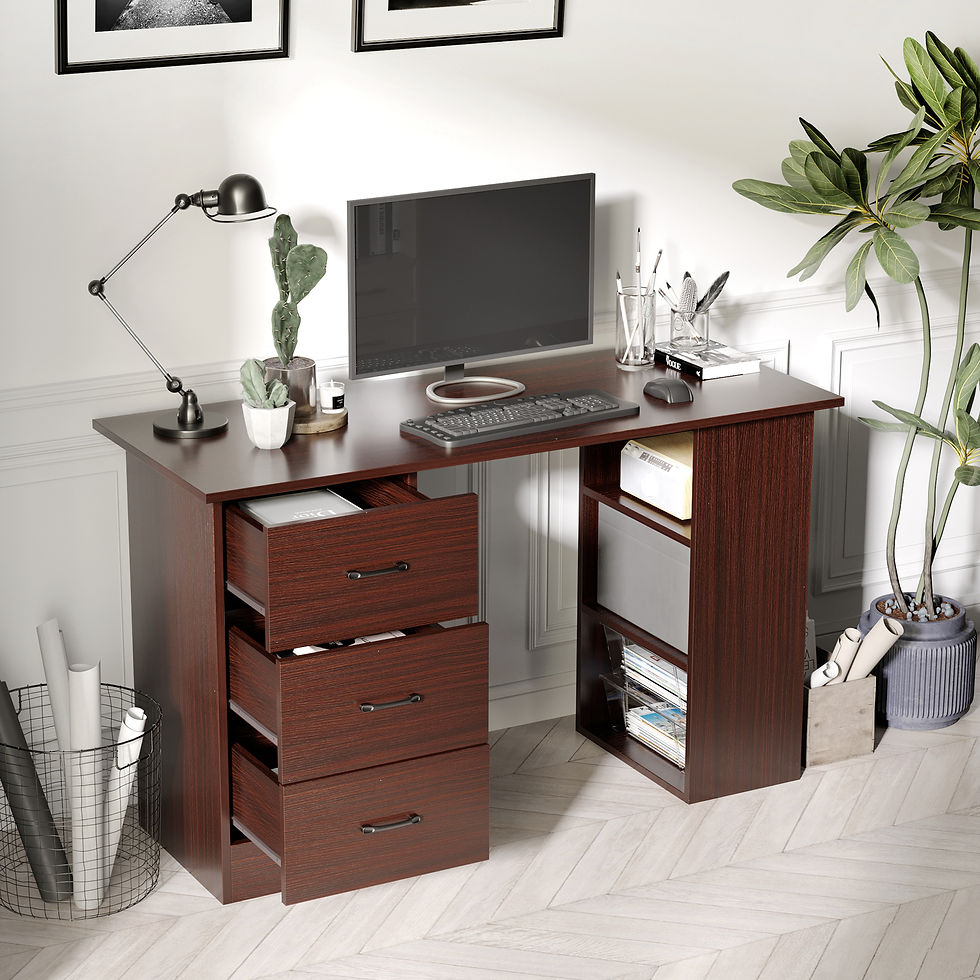 Thumbnail: Computer Desk w/ Storage, Writing Study Table for Home Office, Brown