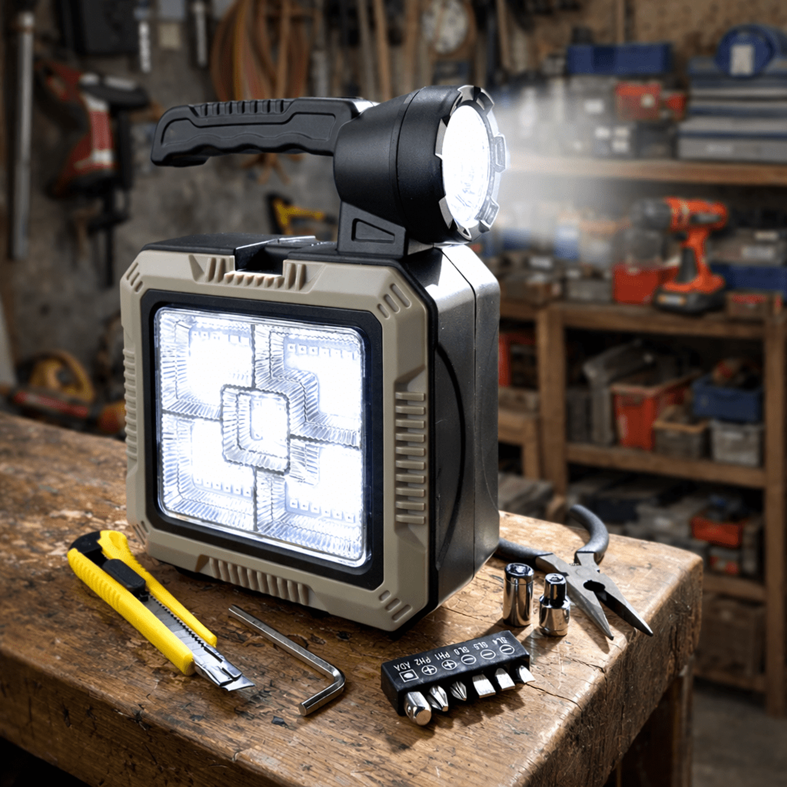 Powerful Floodlight Torch and Essential Tools