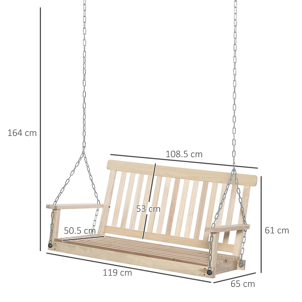 Thumbnail: Wooden 2-Seater Porch Swing Chair Hanging Hammock Chains