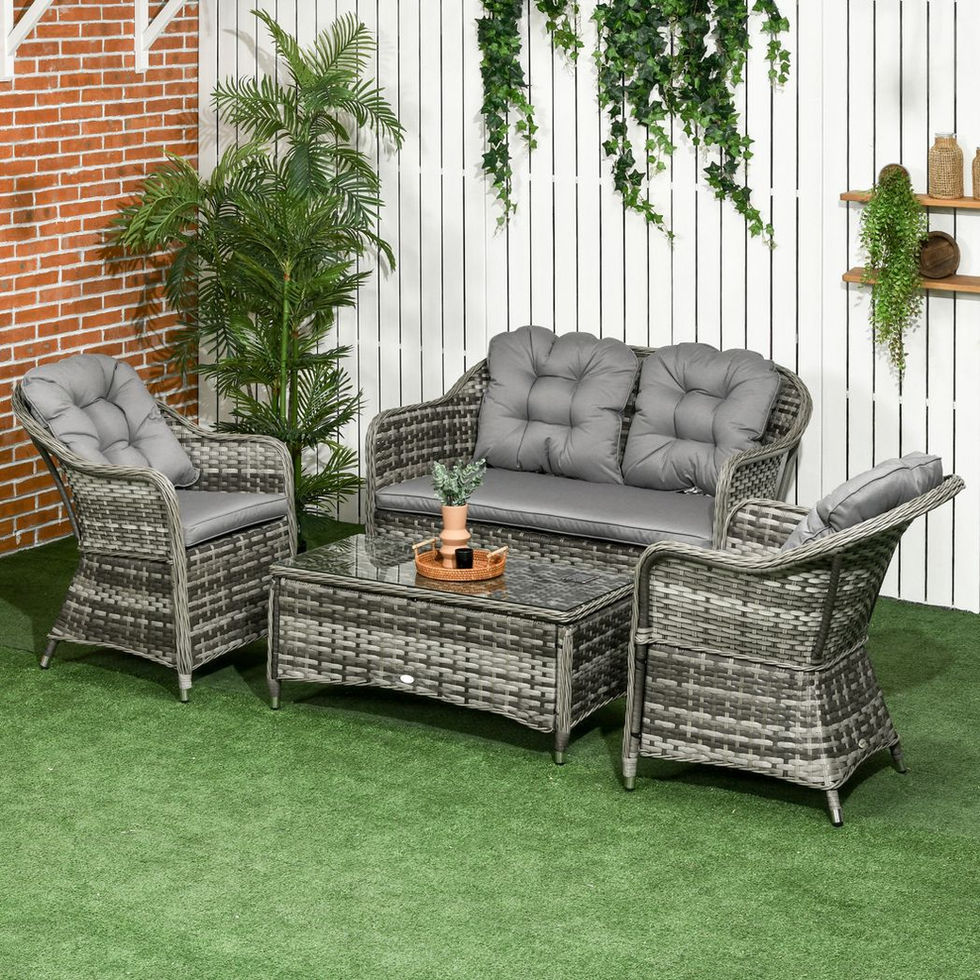 Outsunny 4 Pieces Rattan Sofa Set Outdoor Conservatory Furniture with Cushions