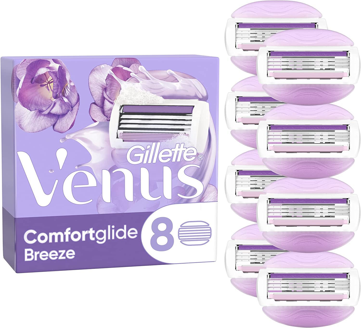 Gillette ComfortGlide Breeze Razor Blades Women, Pack of 8 Razor Blade Refills,
