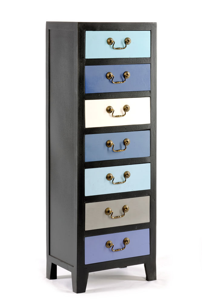 Blue Tall Cabinet with 7 Drawers 38 x 26 x 110cm Shipping furniture UK