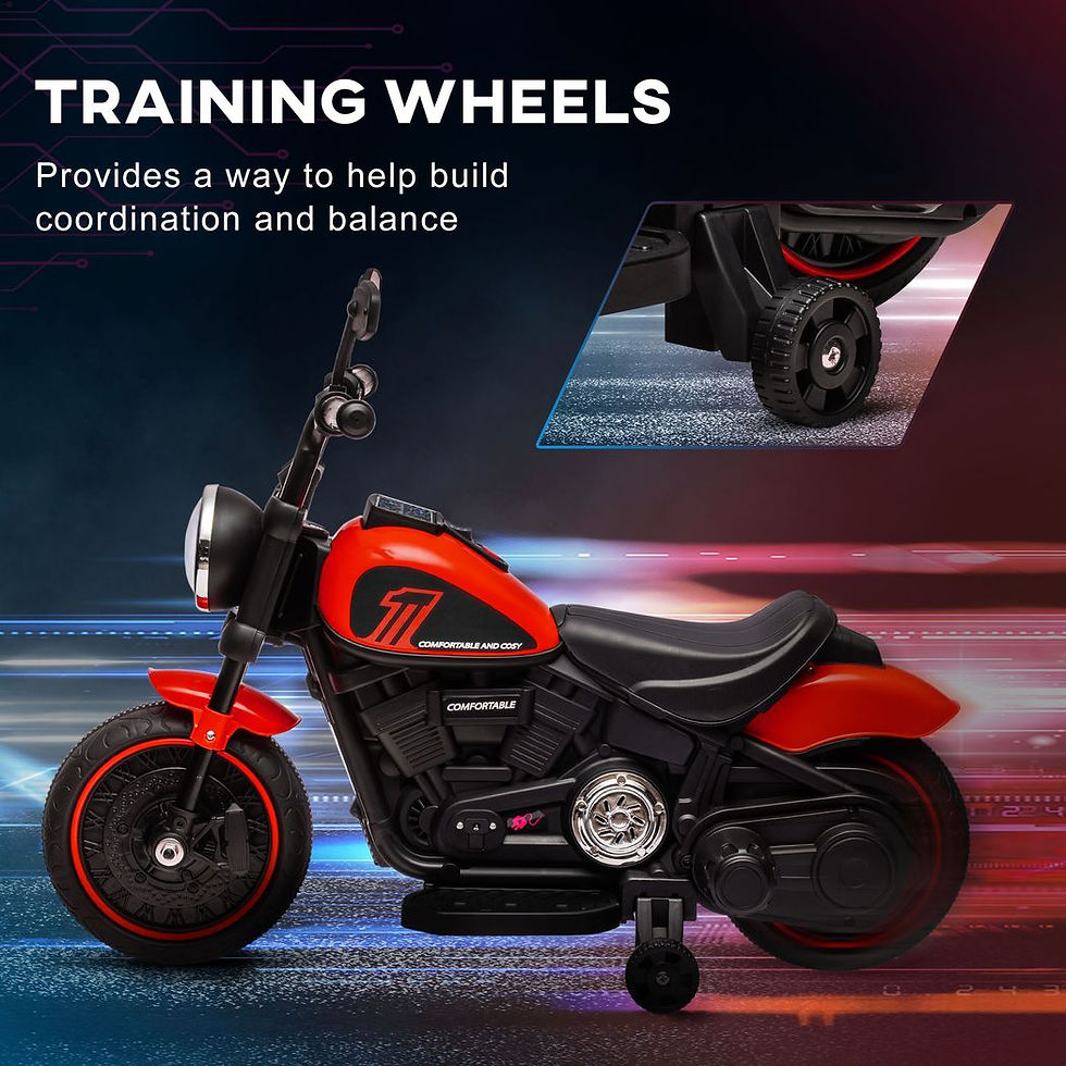 Thumbnail: 6V Electric Motorbike with Training Wheels, One-Button Start - Red
