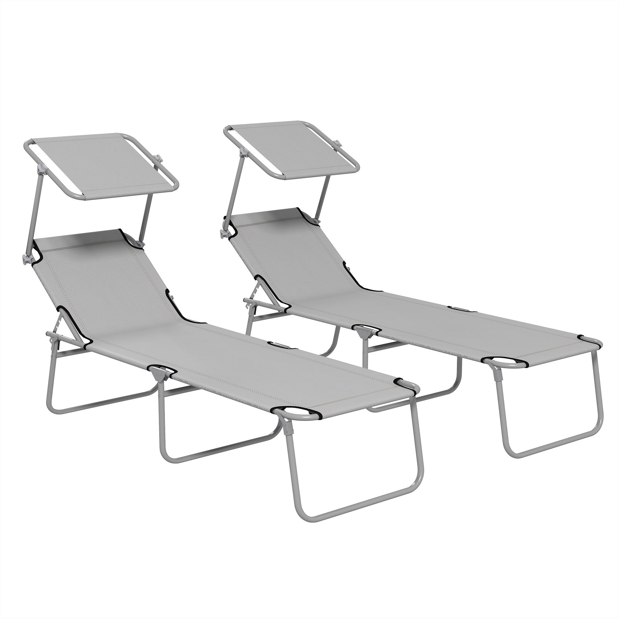 Folding Sun Lounger Set of 2 with Sunshade Adjustable Backrest