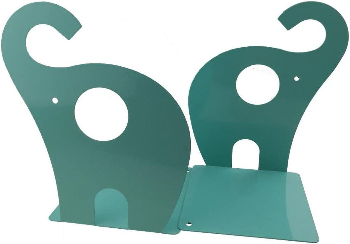 Cartoon Cute Elephant Pattern Nonskid Metal Office Desk Bookends (Blue Green)