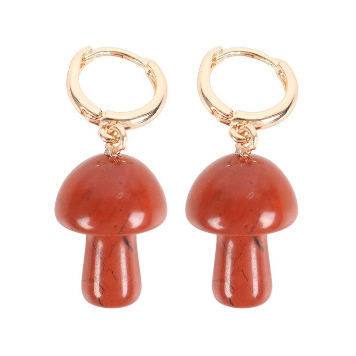 Thumbnail: Red Jasper Crystal Mushroom Earrings