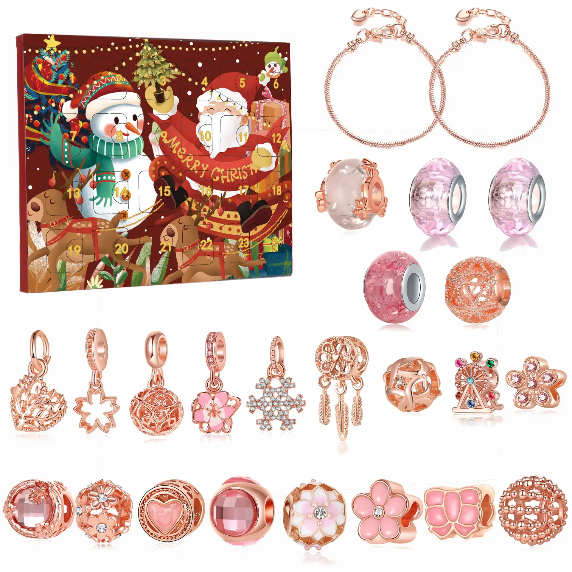 New Christmas Jewelry Countdown Calendar Advent DIY Bracelet Blind Box Rose Gold