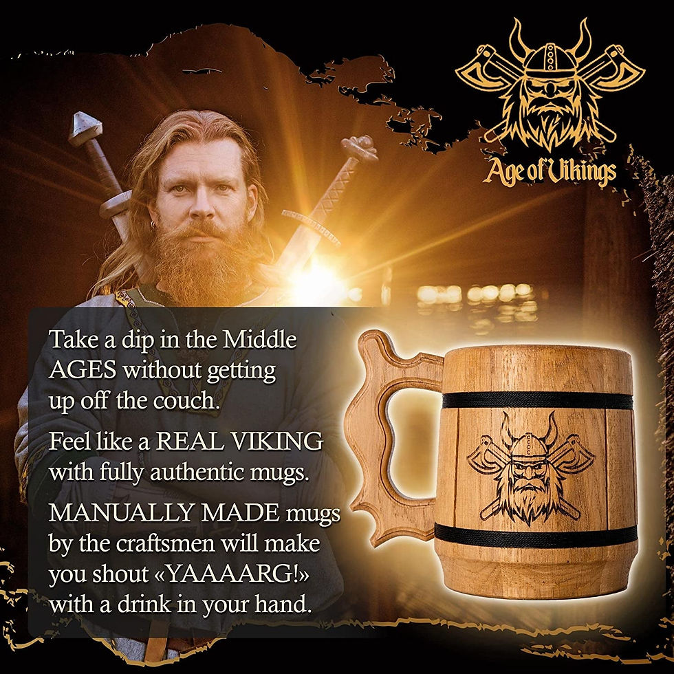 Thumbnail: Viking Beer Mug Tankard for Men - 0.6 liters 20 Ounces | Handmade | Oak Wood | S