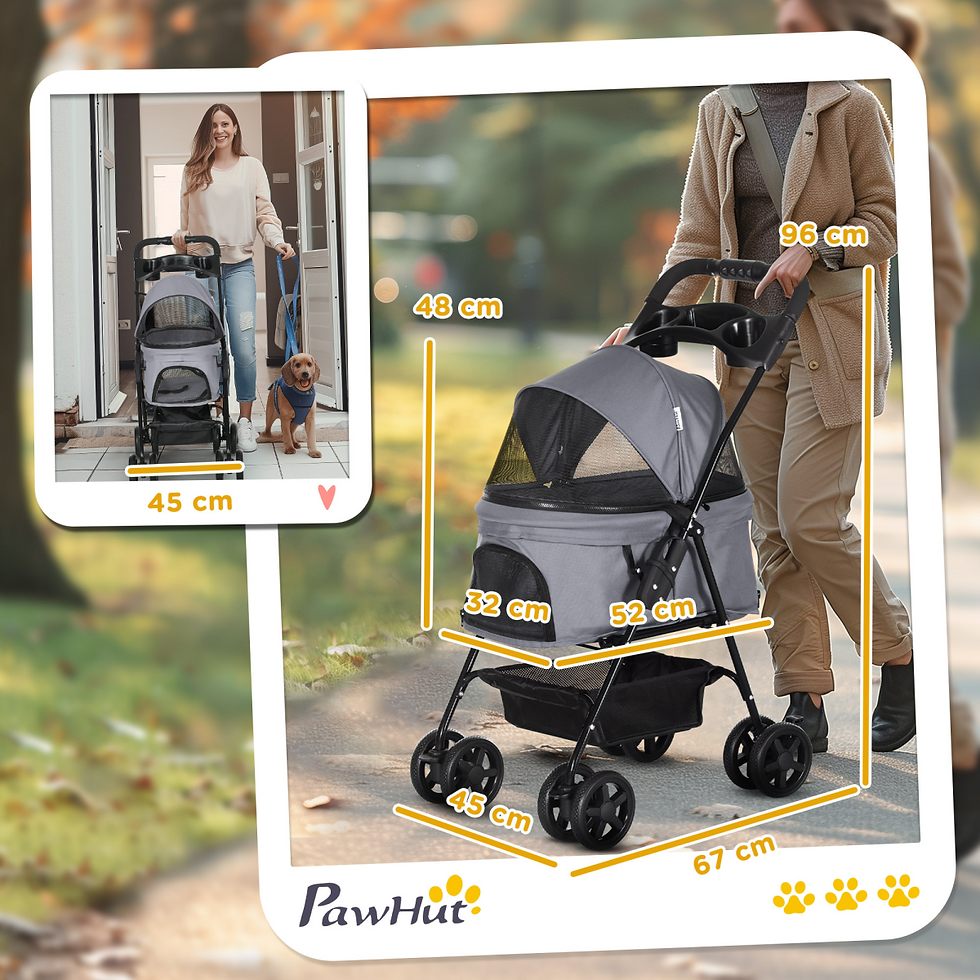 Thumbnail: Pet Stroller No-Zip Foldable Travel Carriage with Brake Basket Adjustable Canopy