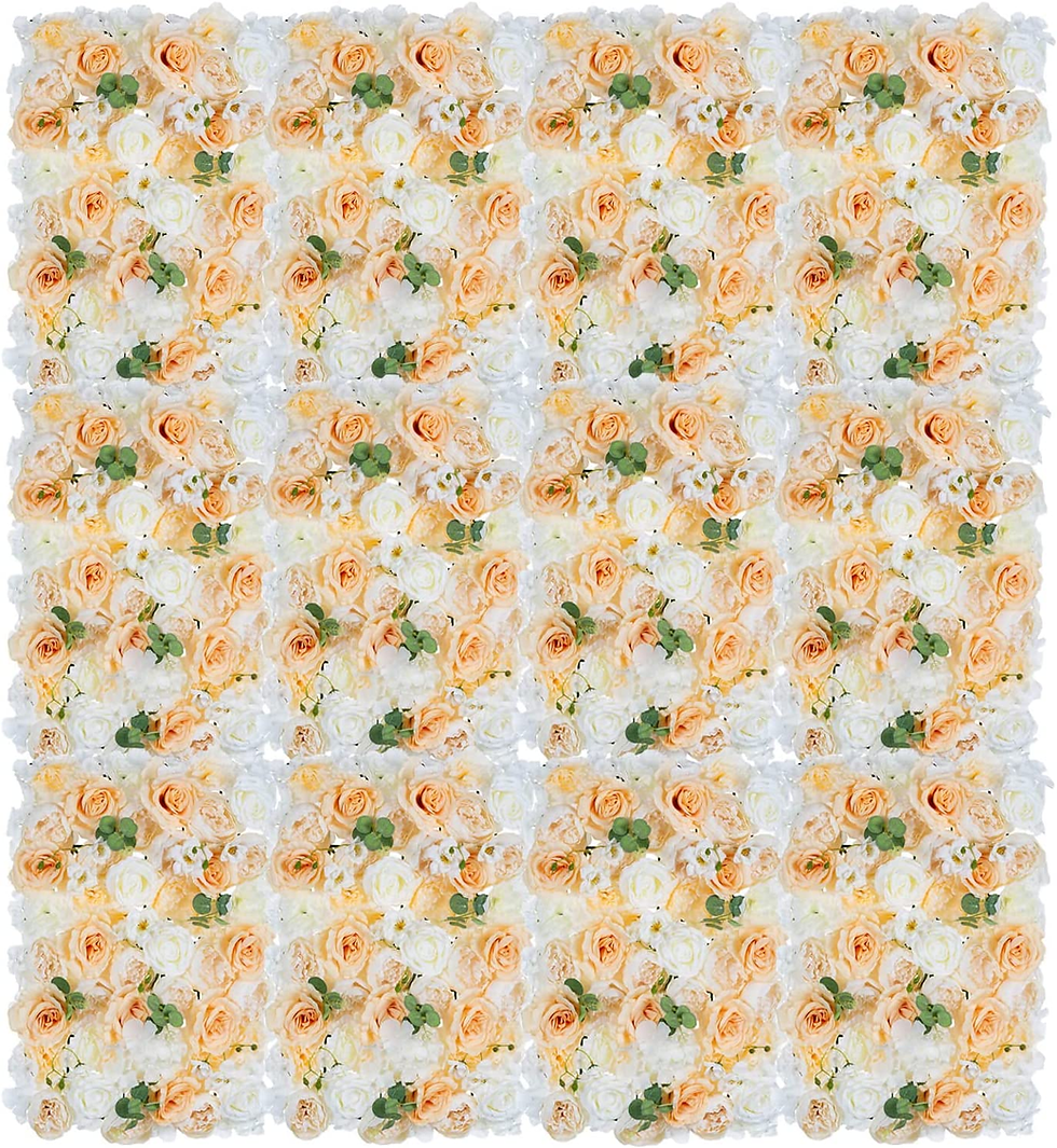 Thumbnail: Flower Wall Panel Artificial - 6 Pcs White Faux Roses - 60cm X 40cm