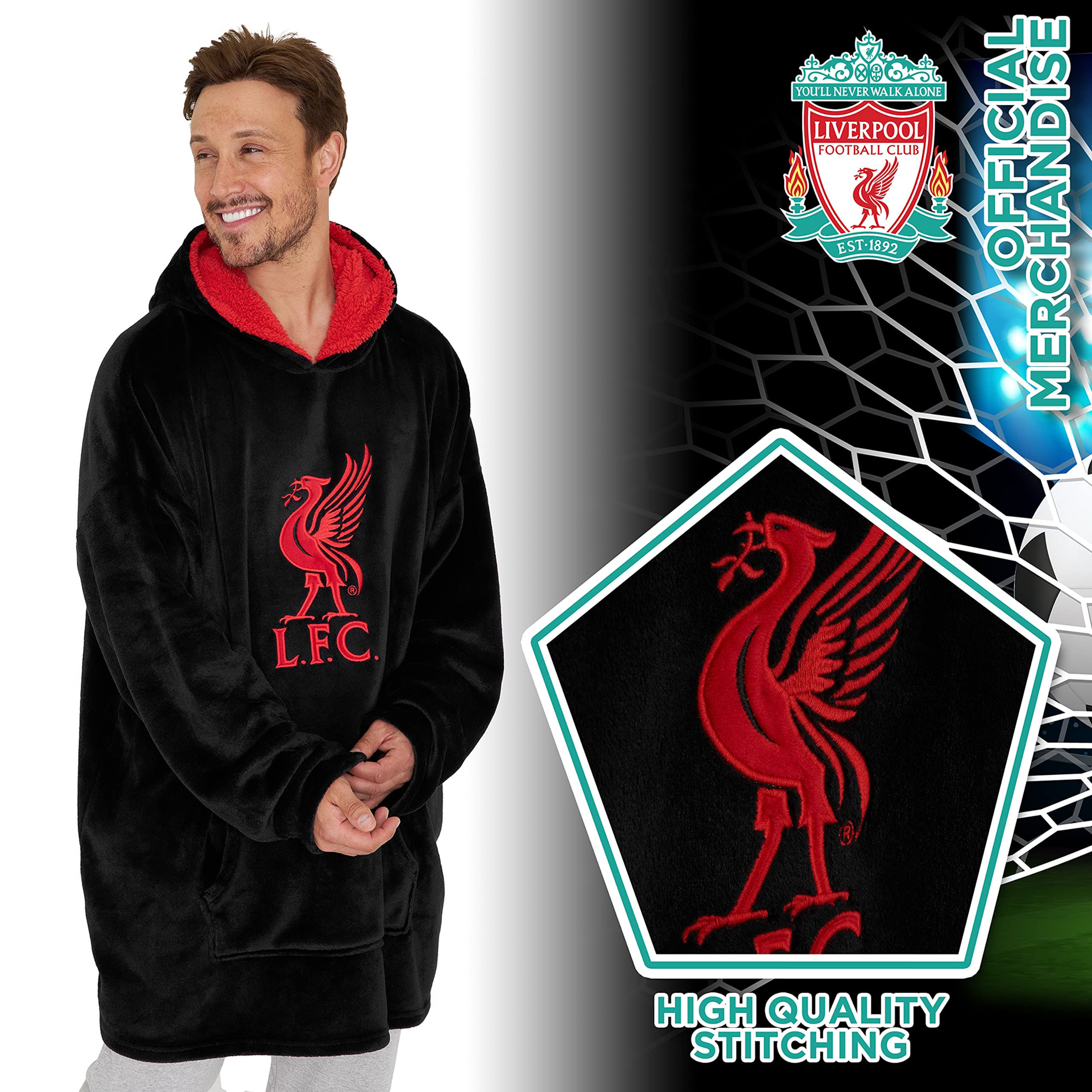 The Reds' On-the-Go Comfort: Liverpool F.C. Men's Oversized Hoodie Blanket