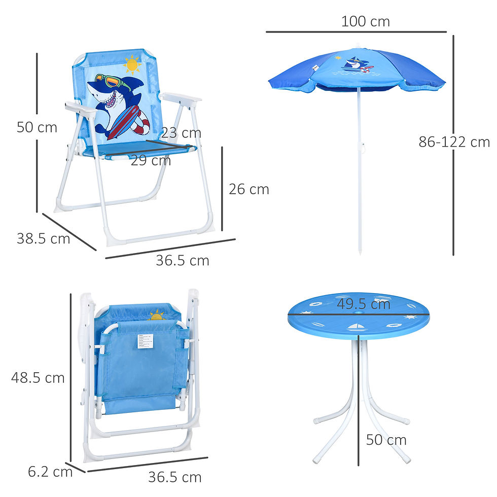 Thumbnail: Kids Foldable Four-Piece Garden Set w/ Table, Chairs, Umbrella - Blue