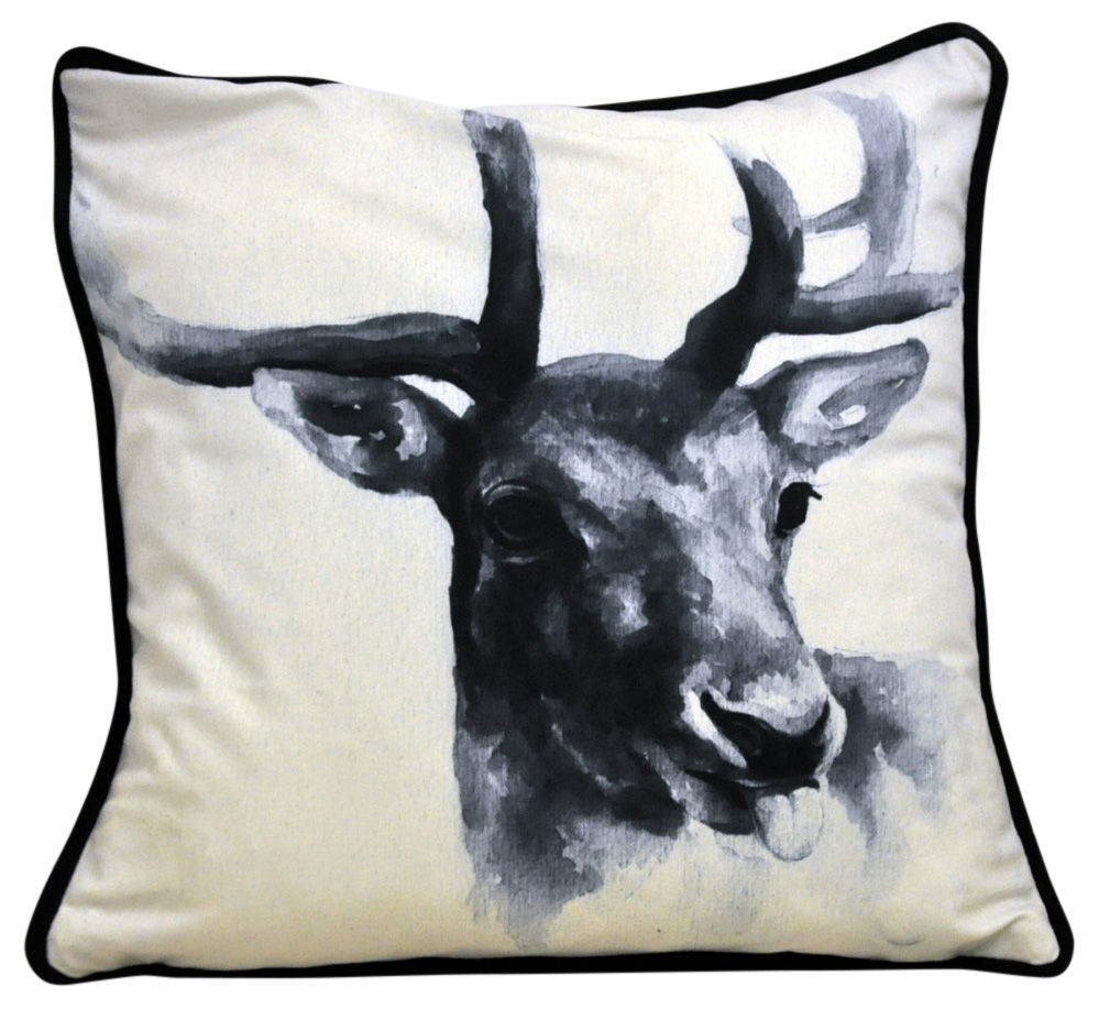 Stags Head Cushion Black 45cm Shipping furniture UK