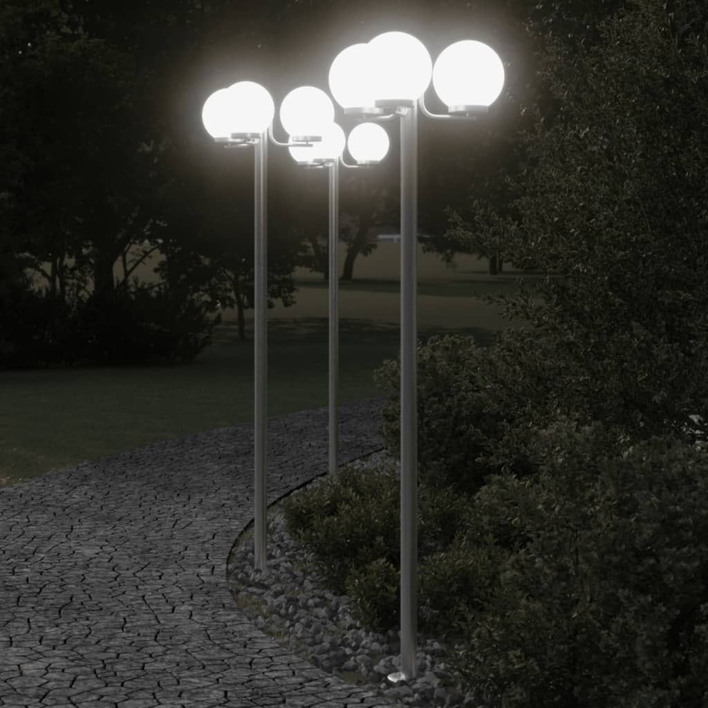 Set of 3 Outdoor Floor Lamps, Silver Stainless Steel, 215 cm – Durable & Elegant