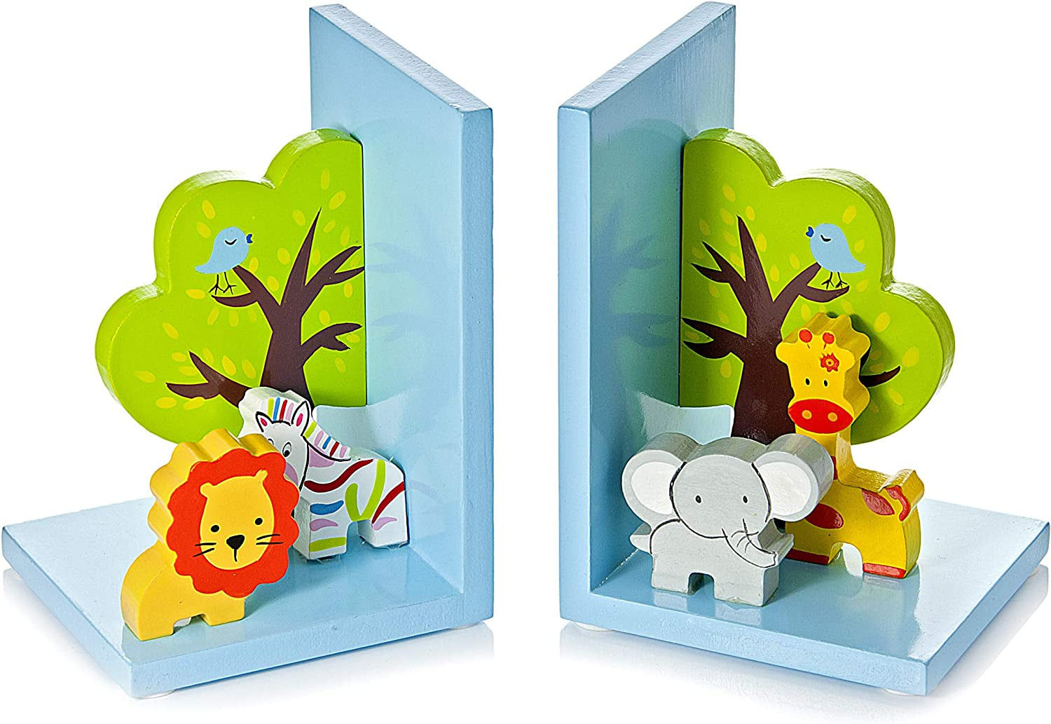 3D Safari Themed Wooden Children's Animal Bookends for Boys or Girls Nursery or