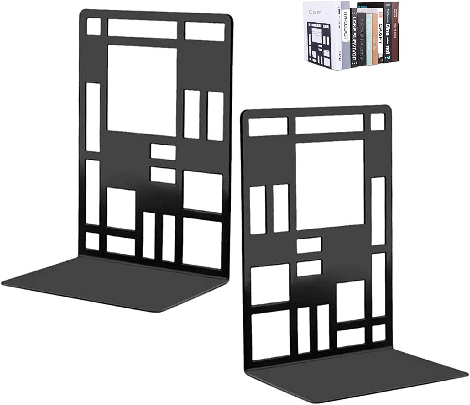 Black Metal Checkered Bookends: Stylish and Sturdy Pair for Your Library