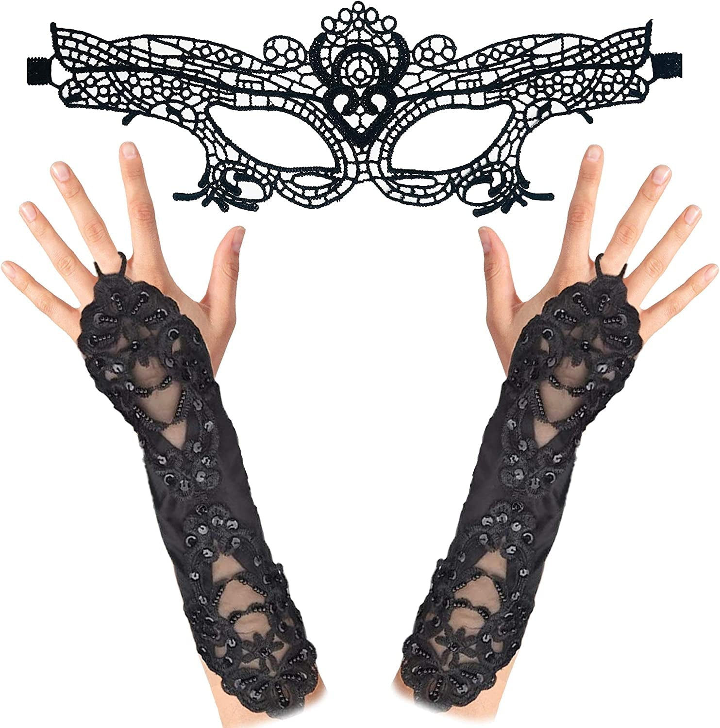 Midnight Mystery: Masquerade Mask and Black Glove Set for Halloween