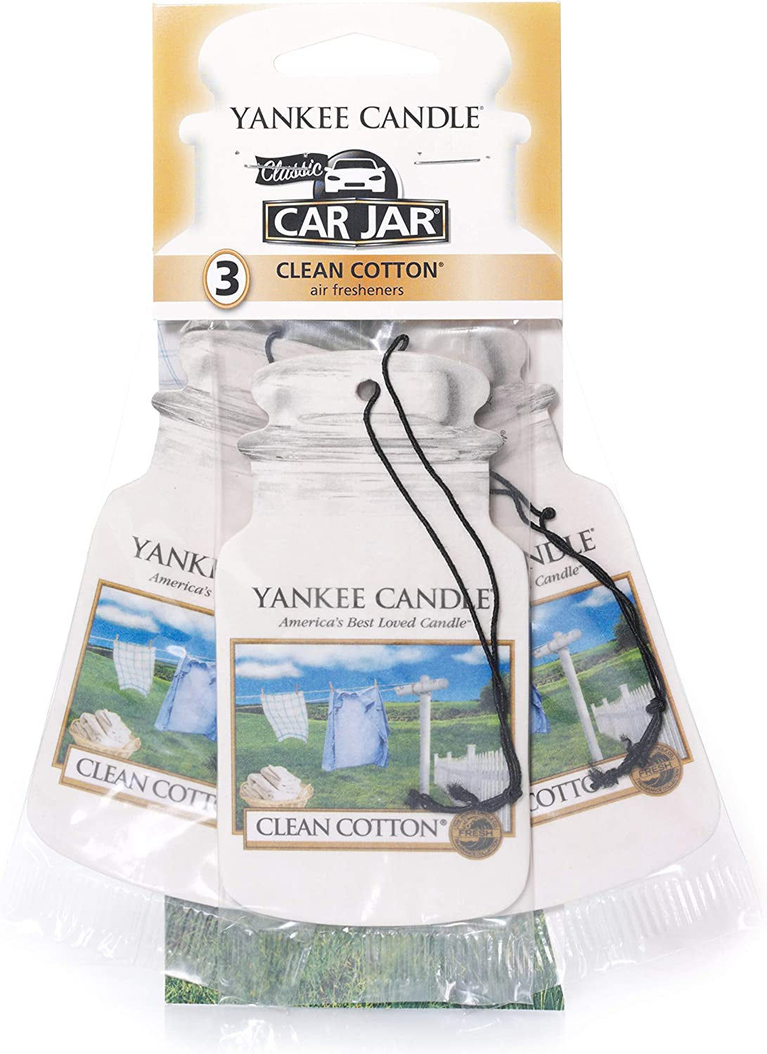 Car Jar Scented Air Freshener, Clean Cotton, Three Count
