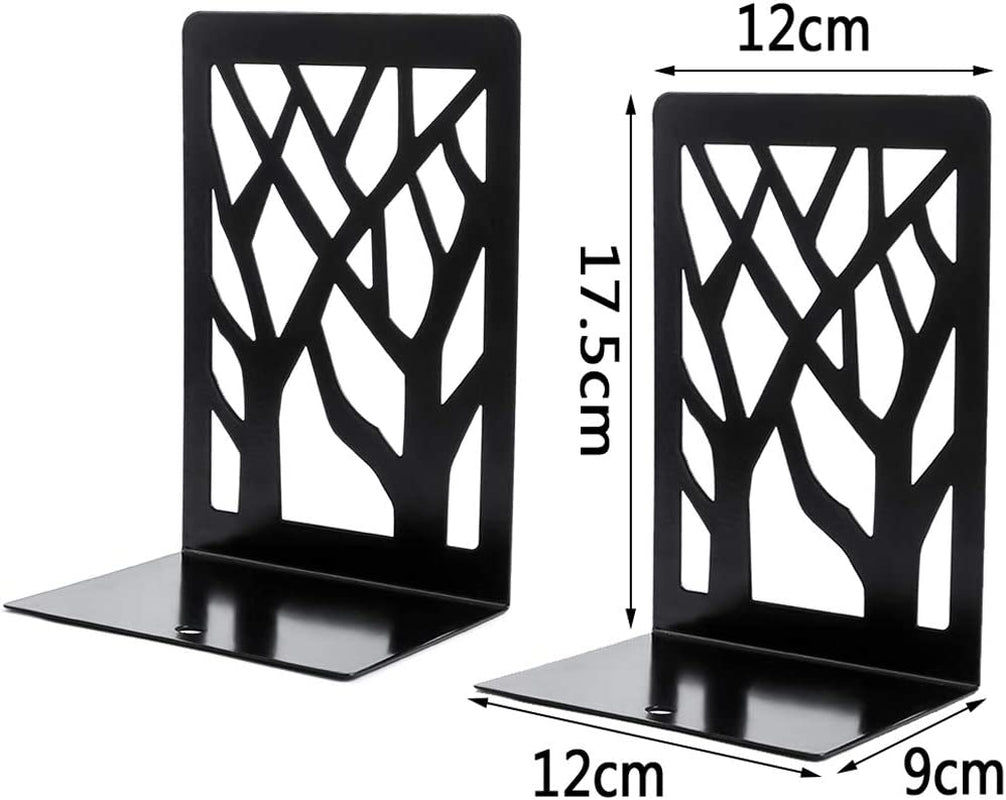 1 Pair Book Ends Heavy Duty Black Metal Bookends Tree of Life Design Decorative