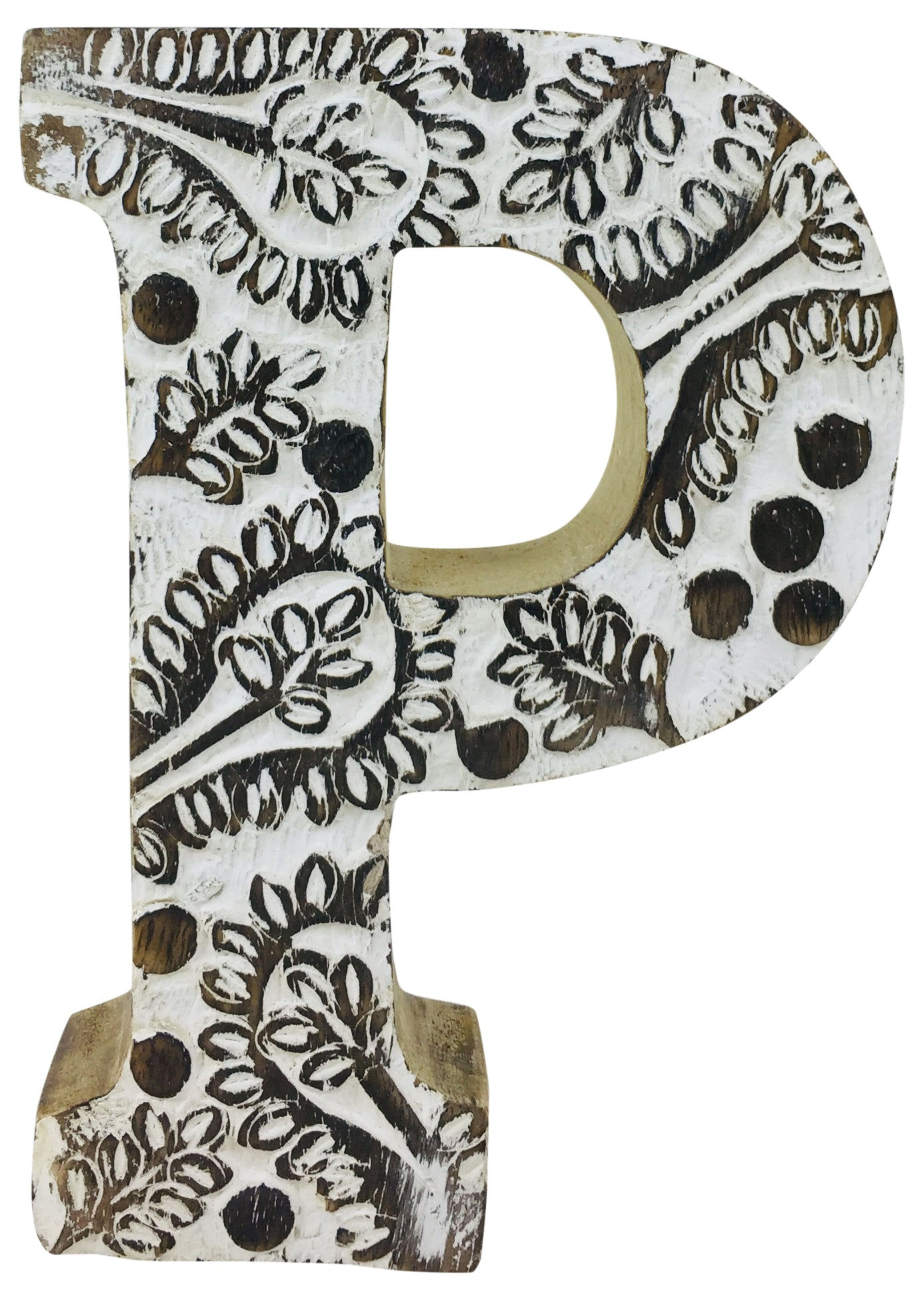 Hand Carved Wooden White Flower Letter P Shipping furniture UK