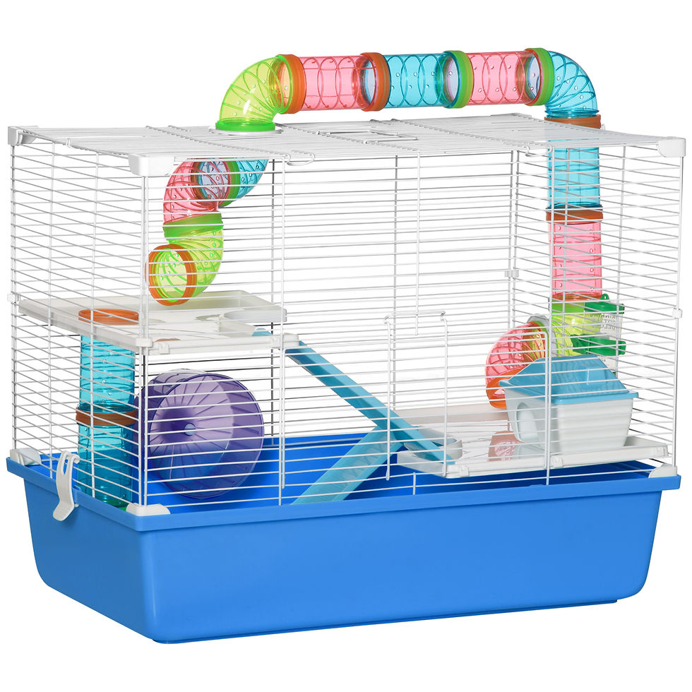 Hamster Cage Rodents House w/ Tubes Exercise Wheel, Water Bottle - Blue
