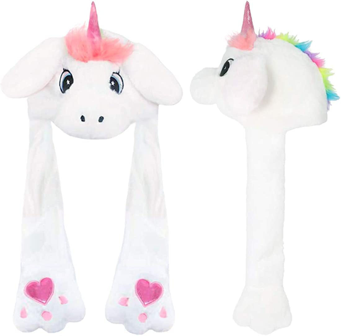 Funny Plush Hat Toy White Unicorn Birthday Gift Animal with Moving Ears
