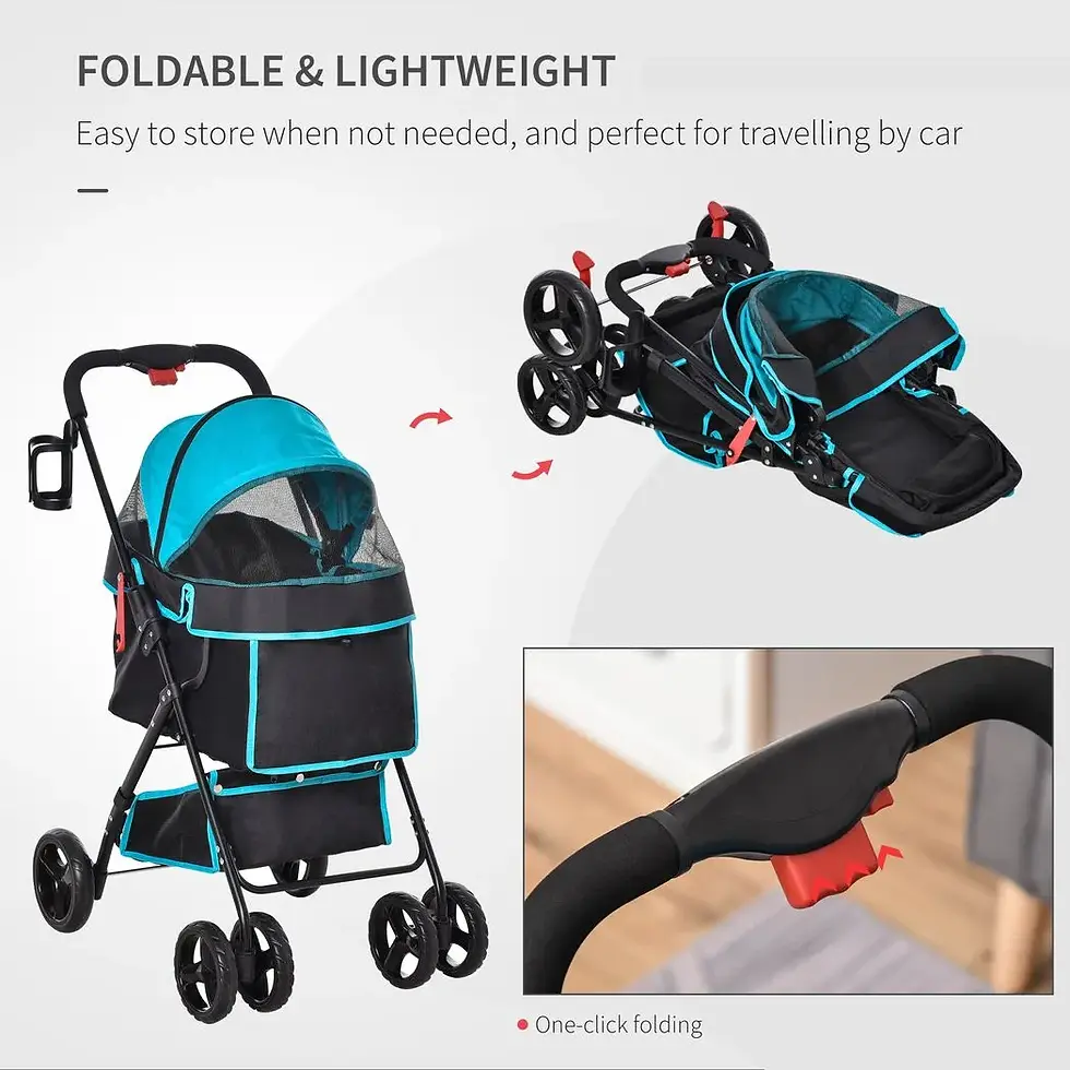 Thumbnail: Pet Stroller Foldable Carriage w/ Brake Basket Adjustable Canopy Removable Cloth