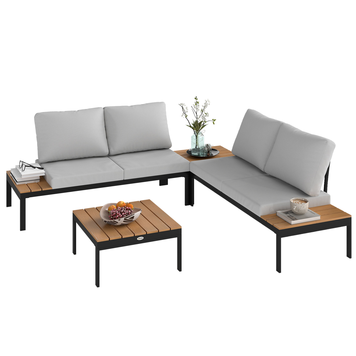 4 Seater Garden Corner Sofa Set with Removable Thick Cushions